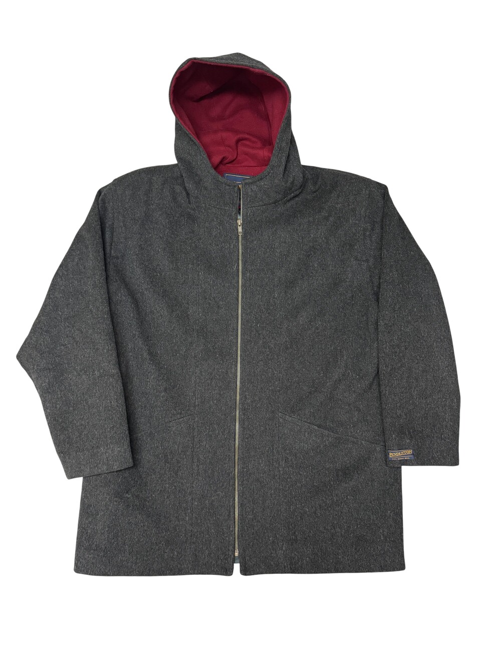 Vintage Pendleton Wool Coat Womens 16 Gray Hooded Full Zip Lined Made USA 80s